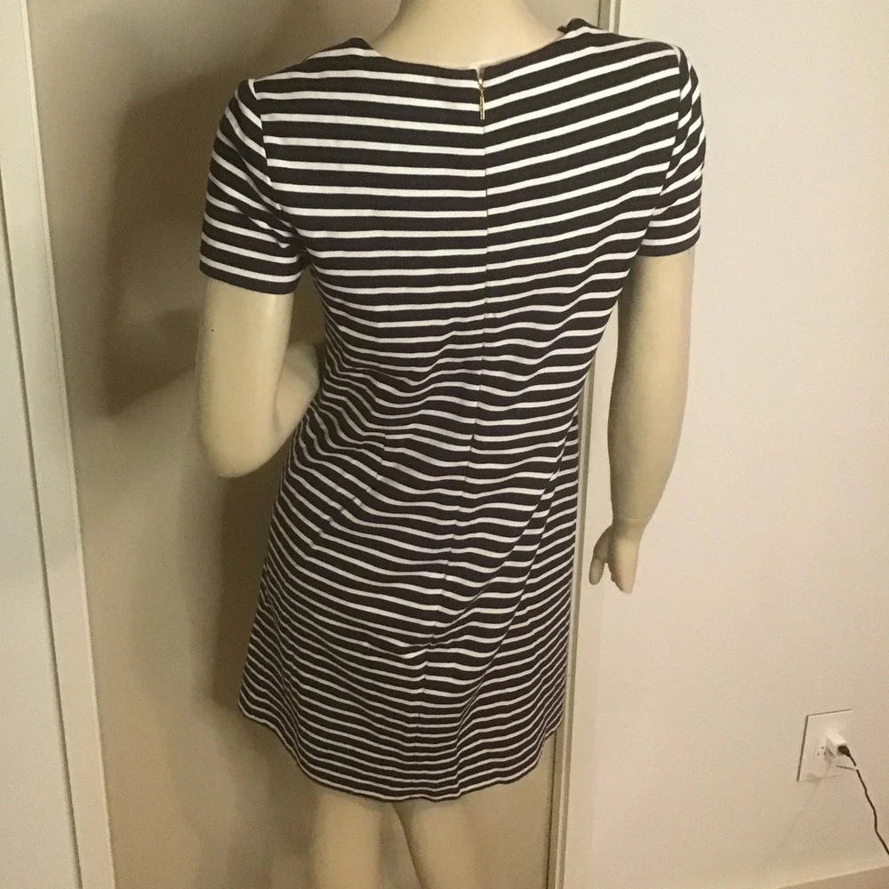 Tory‎ Burch Kamilla Navy White Striped Short Sleeve A-Line Dress Button Detail S